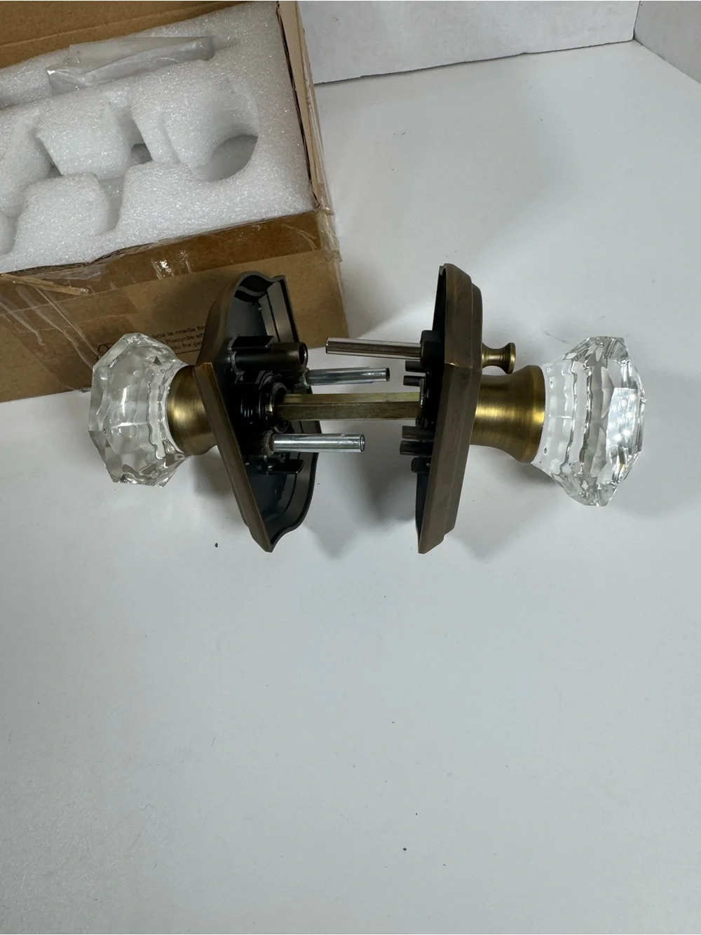 Glass Crystal Door Knob Pair with Antique Brass Backplates - Unbranded